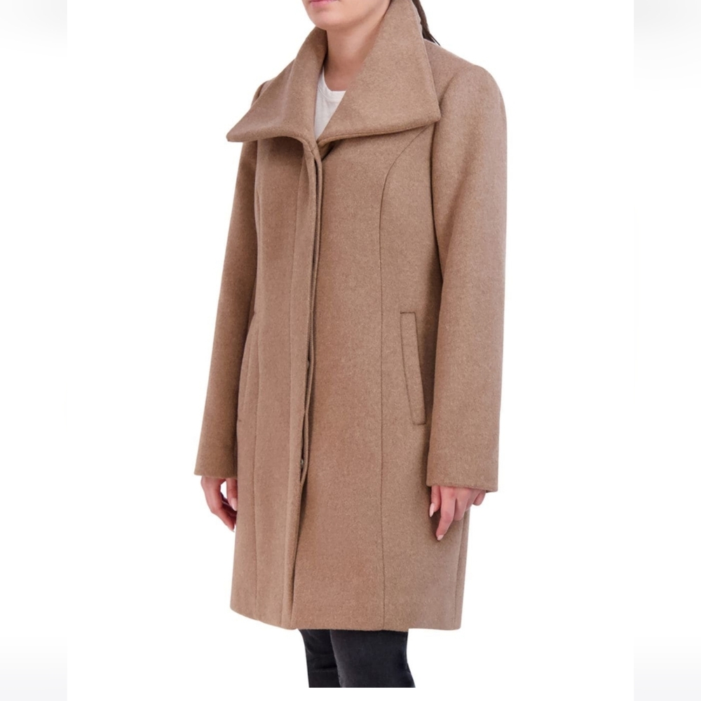 Cole Haan Convertible Collar Double Face Wool Button-up Coat  Camel 14 Luxury